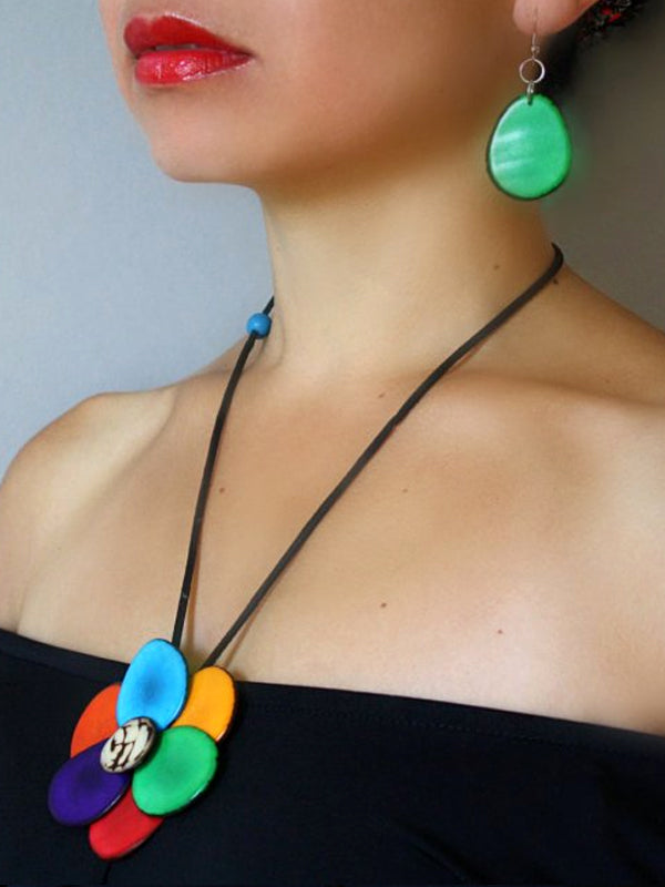 Flower Tagua Necklace Set - Multicolour